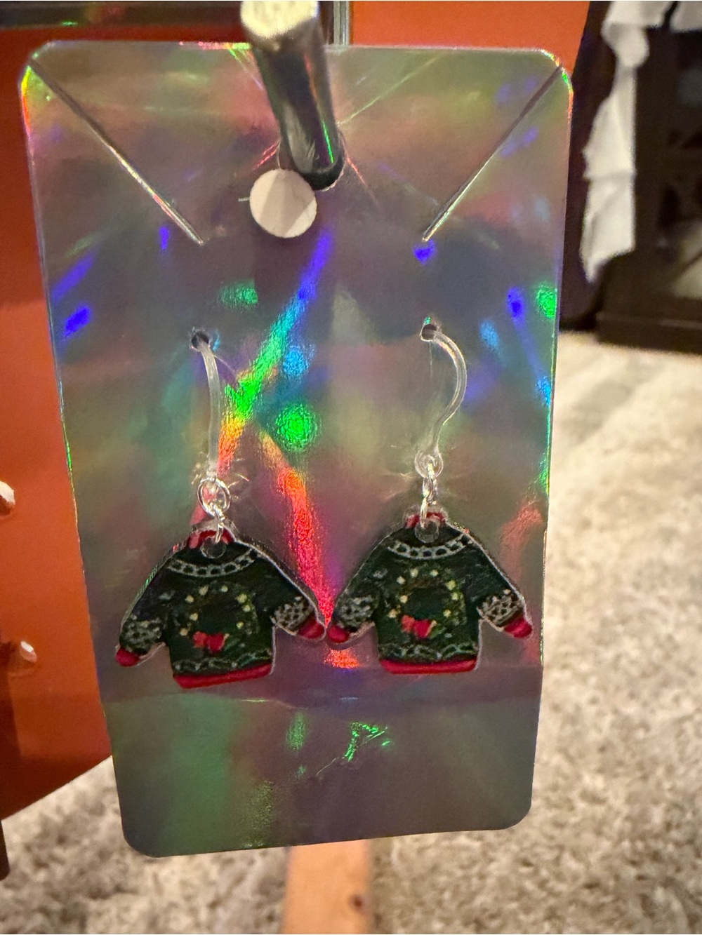 Green Holiday Sweater Earrings for Kids- Hypoallergenic